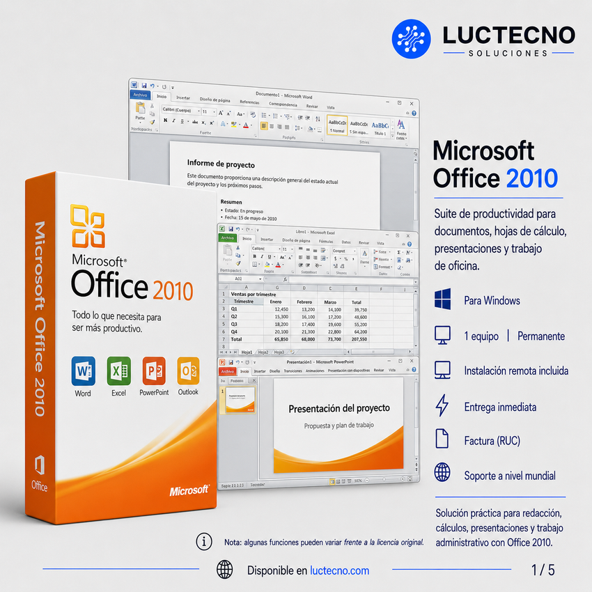 Microsoft Office 2010 para Windows | 1 Equipo | Permanente | Word, Excel, PowerPoint, Outlook y productividad clásica