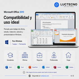 Microsoft Office 2010 para Windows | 1 Equipo | Permanente | Word, Excel, PowerPoint, Outlook y productividad clásica