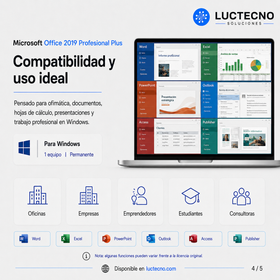 Microsoft Office 2019 Profesional Plus para Windows | 1 Equipo | Permanente | Word, Excel, PowerPoint, Outlook, Access, Publisher y productividad profesional