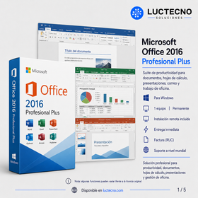Microsoft Office 2016 Profesional Plus para Windows | 1 Equipo | Permanente | Word, Excel, PowerPoint, Outlook, Access, Publisher y productividad profesional