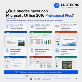 Microsoft Office 2016 Profesional Plus para Windows | 1 Equipo | Permanente | Word, Excel, PowerPoint, Outlook, Access, Publisher y productividad profesional
