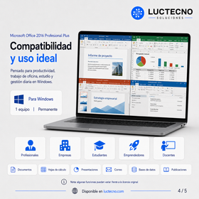Microsoft Office 2016 Profesional Plus para Windows | 1 Equipo | Permanente | Word, Excel, PowerPoint, Outlook, Access, Publisher y productividad profesional