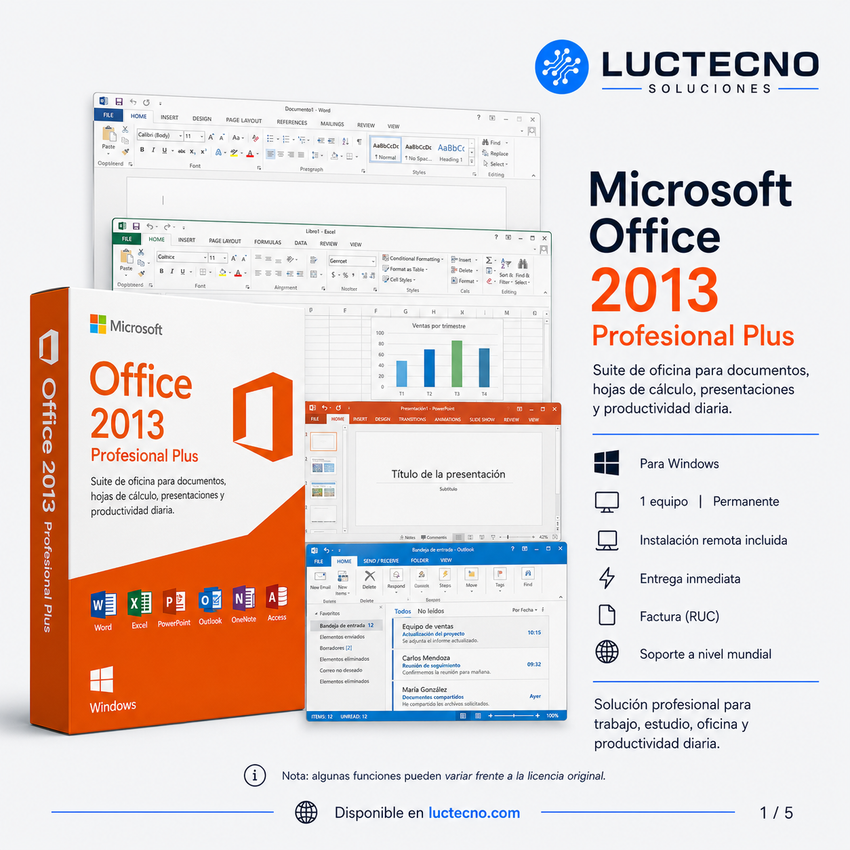 Microsoft Office 2013 Profesional Plus para Windows | 1 Equipo | Permanente | Word, Excel, PowerPoint, Outlook, Access, Publisher y productividad profesional clásica