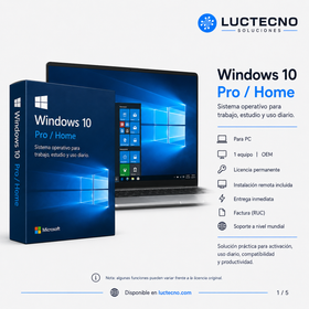 Windows 10 Pro / Home | Permanente | OEM | 1 PC | Sistema operativo para computadoras, productividad, seguridad, compatibilidad y uso diario