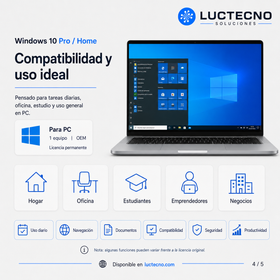 Windows 10 Pro / Home | Permanente | OEM | 1 PC | Sistema operativo para computadoras, productividad, seguridad, compatibilidad y uso diario