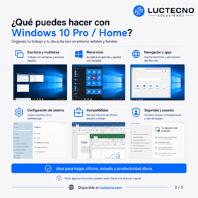 Windows 10 Pro / Home | Permanente | OEM | 1 PC | Sistema operativo para computadoras, productividad, seguridad, compatibilidad y uso diario