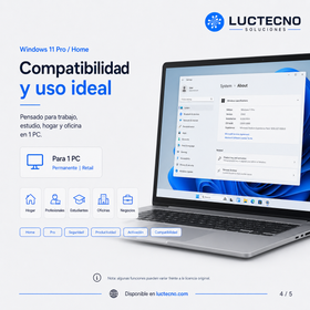 Windows 11 Pro / Home | Permanente | Retail | 1 PC | Sistema operativo moderno para productividad, seguridad, compatibilidad, juegos, estudio y trabajo