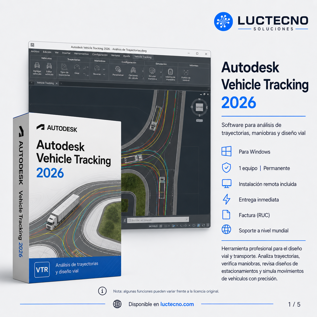 Autodesk Vehicle Tracking 2026 para Windows | 1 Equipo | Permanente | Análisis de trayectorias vehiculares, parqueaderos, rotondas y diseño vial