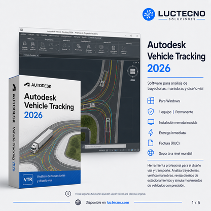 Autodesk Vehicle Tracking 2026 para Windows | 1 Equipo | Permanente | Análisis de trayectorias vehiculares, parqueaderos, rotondas y diseño vial