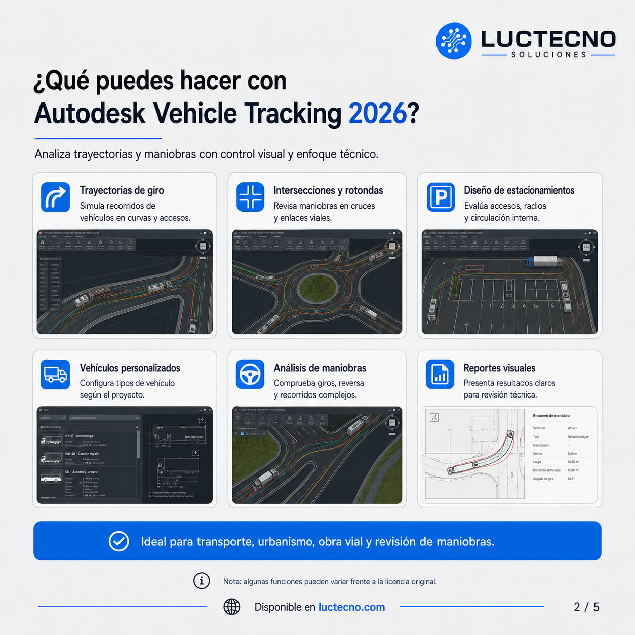 Autodesk Vehicle Tracking 2026 para Windows | 1 Equipo | Permanente | Análisis de trayectorias vehiculares, parqueaderos, rotondas y diseño vial