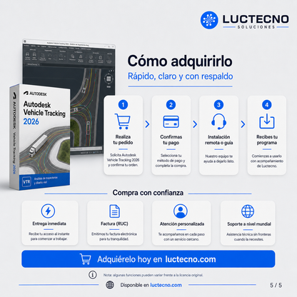 Autodesk Vehicle Tracking 2026 para Windows | 1 Equipo | Permanente | Análisis de trayectorias vehiculares, parqueaderos, rotondas y diseño vial