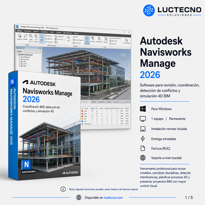 Autodesk Navisworks Manage 2026 para Windows | 1 Equipo | Permanente | Coordinación BIM, clash detection, modelos federados, 4D/5D y cuantificación