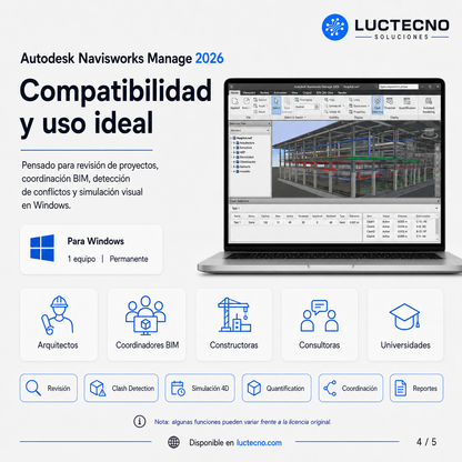 Autodesk Navisworks Manage 2026 para Windows | 1 Equipo | Permanente | Coordinación BIM, clash detection, modelos federados, 4D/5D y cuantificación