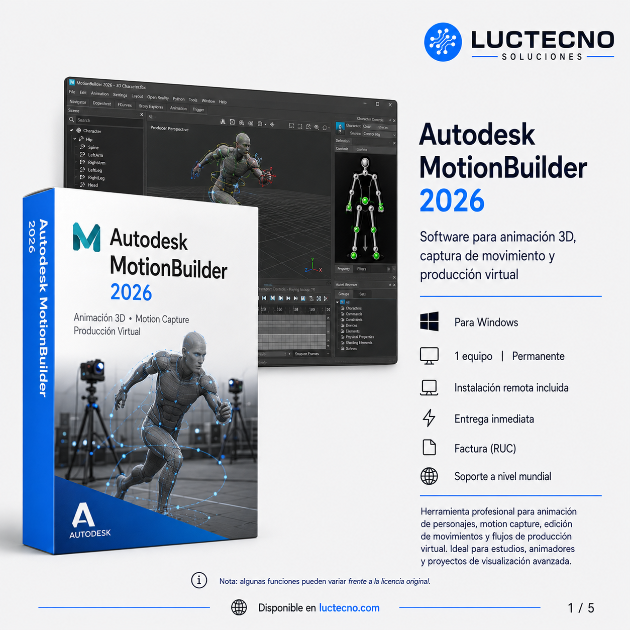 Autodesk MotionBuilder 2026 para Windows | 1 Equipo | Permanente | Animación 3D, captura de movimiento, personajes, cinemáticas y producción audiovisual