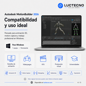 Autodesk MotionBuilder 2026 para Windows | 1 Equipo | Permanente | Animación 3D, captura de movimiento, personajes, cinemáticas y producción audiovisual
