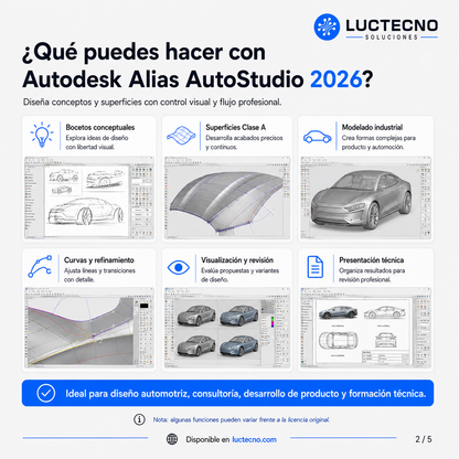 Autodesk Alias AutoStudio 2026 para Windows | 1 Equipo | Permanente | Diseño automotriz, superficies Class-A, modelado conceptual y diseño industrial avanzado