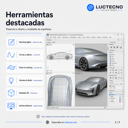 Autodesk Alias AutoStudio 2026 para Windows | 1 Equipo | Permanente | Diseño automotriz, superficies Class-A, modelado conceptual y diseño industrial avanzado