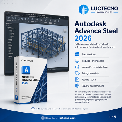 Autodesk Advance Steel 2026 para Windows | 1 Equipo | Permanente | Software BIM/CAD para estructuras metálicas, detallado de acero, planos de taller y fabricación
