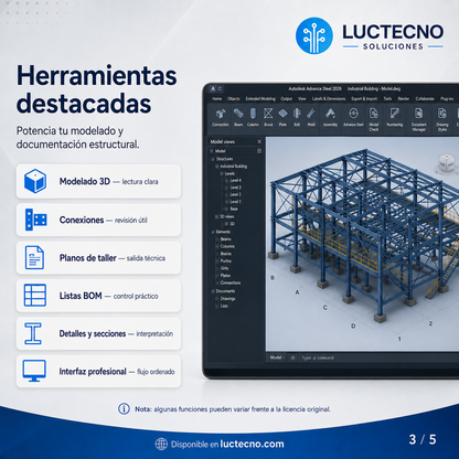 Autodesk Advance Steel 2026 para Windows | 1 Equipo | Permanente | Software BIM/CAD para estructuras metálicas, detallado de acero, planos de taller y fabricación