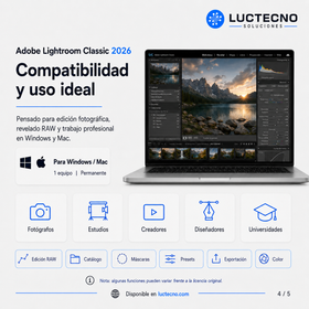 Adobe Lightroom Classic 2026 para Windows / Mac | 1 Equipo | Permanente | Edición fotográfica profesional, revelado RAW, catálogos, presets y flujo de trabajo para fotógrafos