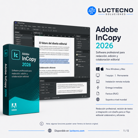 Adobe InCopy 2026 para Windows / Mac | 1 Equipo | Permanente | Redacción editorial, corrección de textos, colaboración con InDesign y flujo profesional de publicaciones