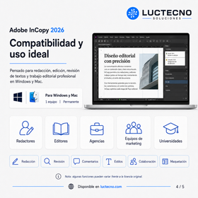 Adobe InCopy 2026 para Windows / Mac | 1 Equipo | Permanente | Redacción editorial, corrección de textos, colaboración con InDesign y flujo profesional de publicaciones