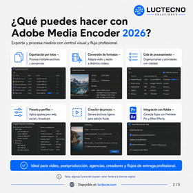 Adobe Media Encoder 2026 para Windows / Mac | 1 Equipo | Permanente | Codificación, conversión, exportación de video, render por lotes y formatos profesionales
