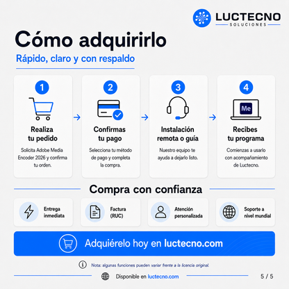 Adobe Media Encoder 2026 para Windows / Mac | 1 Equipo | Permanente | Codificación, conversión, exportación de video, render por lotes y formatos profesionales
