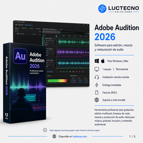 Adobe Audition 2026 para Windows / Mac | 1 Equipo | Permanente | Edición de audio profesional, mezcla multipista, restauración, podcast, voz y producción audiovisual