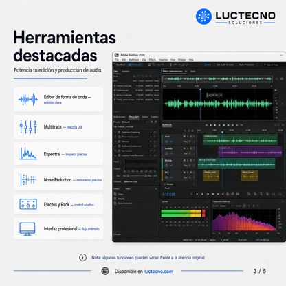 Adobe Audition 2026 para Windows / Mac | 1 Equipo | Permanente | Edición de audio profesional, mezcla multipista, restauración, podcast, voz y producción audiovisual