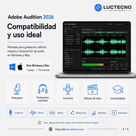 Adobe Audition 2026 para Windows / Mac | 1 Equipo | Permanente | Edición de audio profesional, mezcla multipista, restauración, podcast, voz y producción audiovisual