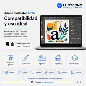 Adobe Illustrator 2026 para Windows / Mac | 1 Equipo | Permanente | Diseño vectorial, logos, ilustración, branding, SVG, impresión y gráficos profesionales
