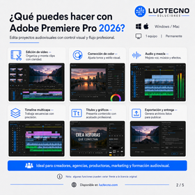 Adobe Premiere Pro 2026 para Windows / Mac | 1 Equipo | Permanente | Edición de video profesional, montaje, color, audio, subtítulos, IA y producción audiovisual