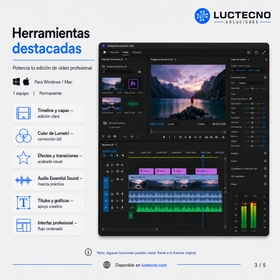 Adobe Premiere Pro 2026 para Windows / Mac | 1 Equipo | Permanente | Edición de video profesional, montaje, color, audio, subtítulos, IA y producción audiovisual