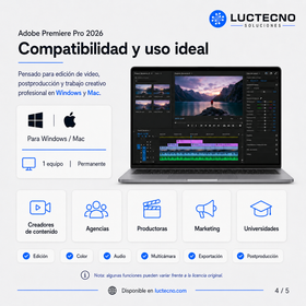 Adobe Premiere Pro 2026 para Windows / Mac | 1 Equipo | Permanente | Edición de video profesional, montaje, color, audio, subtítulos, IA y producción audiovisual
