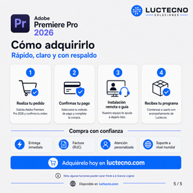 Adobe Premiere Pro 2026 para Windows / Mac | 1 Equipo | Permanente | Edición de video profesional, montaje, color, audio, subtítulos, IA y producción audiovisual