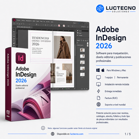 Adobe InDesign 2026 para Windows / Mac | 1 Equipo | Permanente | Maquetación editorial, libros, revistas, catálogos, PDF, EPUB e impresión profesional