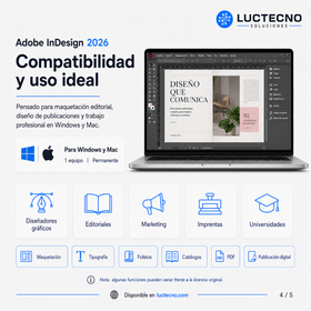 Adobe InDesign 2026 para Windows / Mac | 1 Equipo | Permanente | Maquetación editorial, libros, revistas, catálogos, PDF, EPUB e impresión profesional