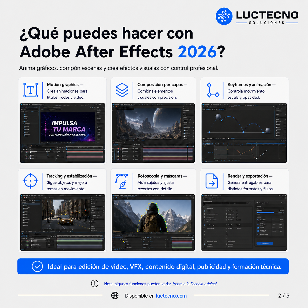 Adobe After Effects 2026 para Windows / Mac | 1 Equipo | Permanente | Motion graphics, VFX, composición, animación, tracking y postproducción audiovisual