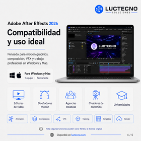 Adobe After Effects 2026 para Windows / Mac | 1 Equipo | Permanente | Motion graphics, VFX, composición, animación, tracking y postproducción audiovisual