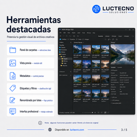Adobe Bridge 2026 para Windows / Mac | 1 Equipo | Permanente | Gestión de activos creativos, metadatos, previsualización, organización, exportación y flujo Adobe