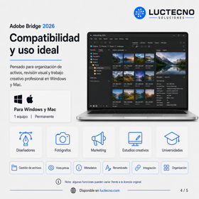Adobe Bridge 2026 para Windows / Mac | 1 Equipo | Permanente | Gestión de activos creativos, metadatos, previsualización, organización, exportación y flujo Adobe