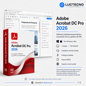 Adobe Acrobat DC Pro 2026 para Windows / Mac | 1 Equipo | Permanente | Edición PDF, conversión, firmas electrónicas, formularios, OCR y documentos profesionales
