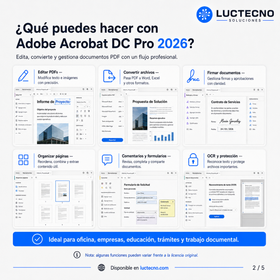 Adobe Acrobat DC Pro 2026 para Windows / Mac | 1 Equipo | Permanente | Edición PDF, conversión, firmas electrónicas, formularios, OCR y documentos profesionales