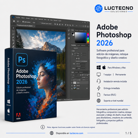 Adobe Photoshop 2026 para Windows / Mac | 1 Equipo | Permanente | Edición fotográfica, retoque profesional, diseño, IA, composición y producción visual