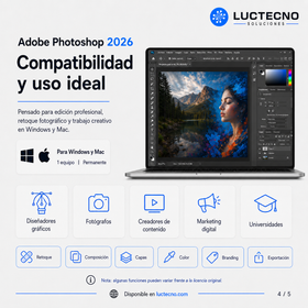 Adobe Photoshop 2026 para Windows / Mac | 1 Equipo | Permanente | Edición fotográfica, retoque profesional, diseño, IA, composición y producción visual