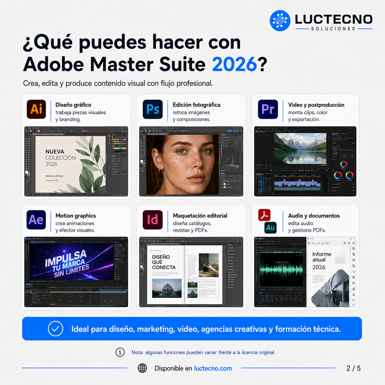Adobe Master Suite 2026 para Windows / Mac | 1 Equipo | Permanente | Paquete creativo Adobe para diseño, fotografía, video, audio, PDF, animación y producción profesional
