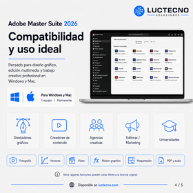 Adobe Master Suite 2026 para Windows / Mac | 1 Equipo | Permanente | Paquete creativo Adobe para diseño, fotografía, video, audio, PDF, animación y producción profesional