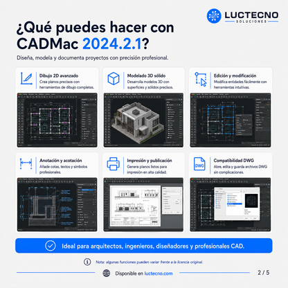 CADMac 2024.2.1 para Mac | Licencia alterna | Software CAD para dibujo técnico, planos, diseño 2D/3D, DWG, DXF y documentación profesional