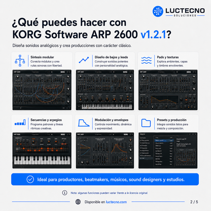 KORG Software ARP 2600 v1.2.1 para Mac | Licencia alterna | Sintetizador virtual semi-modular, sonido analógico, producción musical, MIDI y diseño sonoro